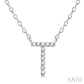 1/20 ctw Initial 'T' Round Cut Diamond Pendant With Chain in 14K White Gold